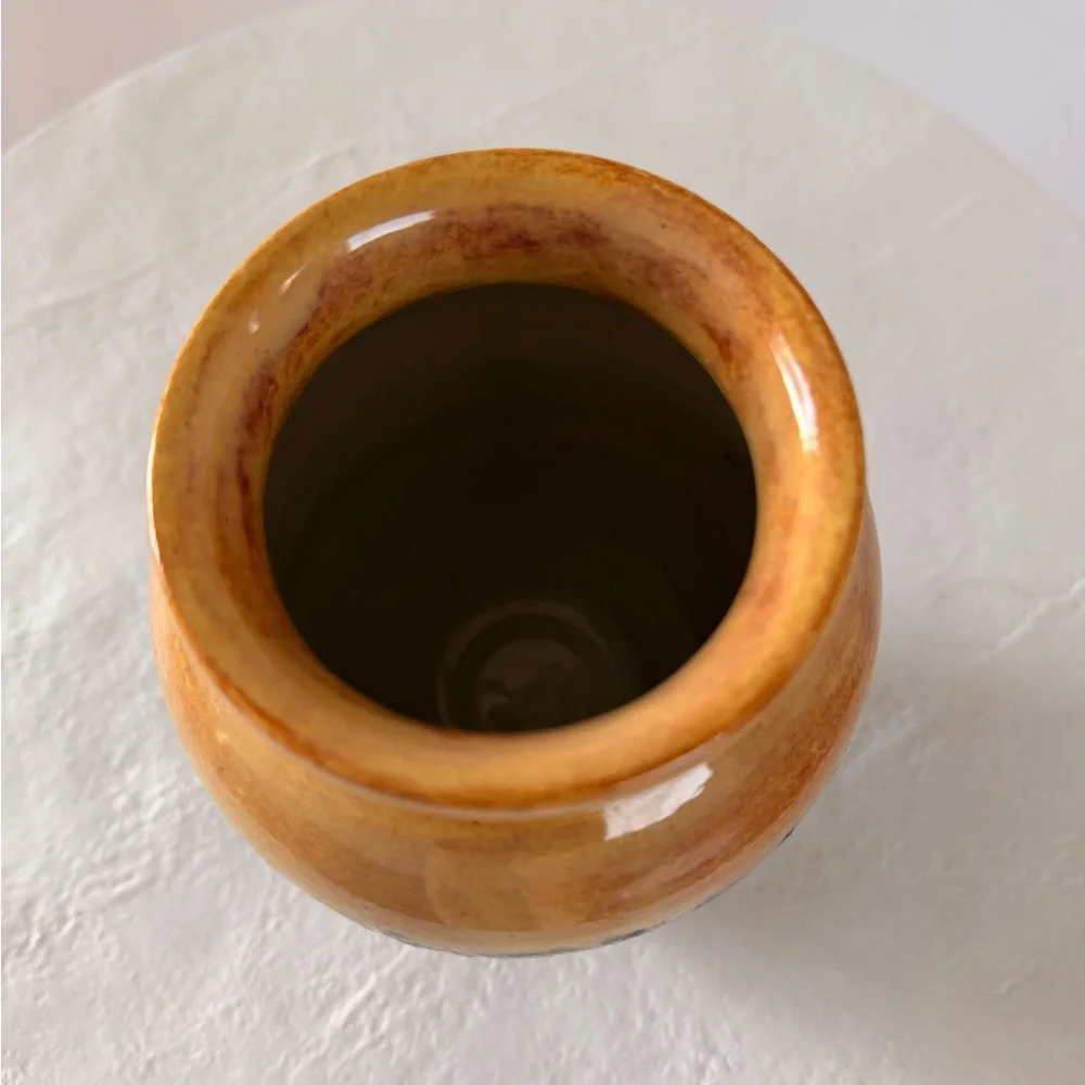 HANDMADE SIGNED STUDIO POTTERY VASE COTTAGE-CORE GREEN/YELLOW BOHO WABI-SABI EUC